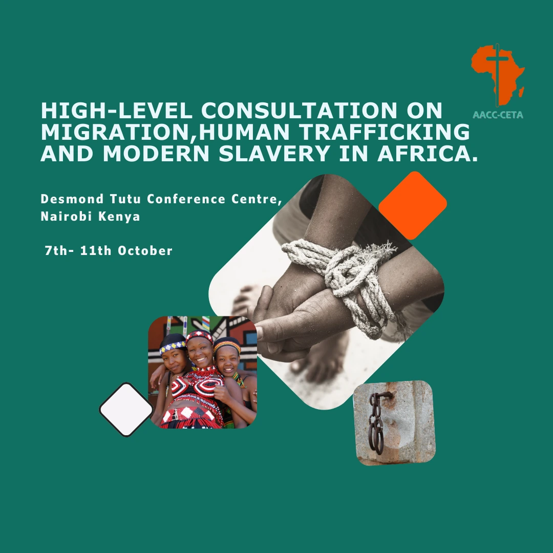 Event poster for the High-Level Consultation on Migration, Human Trafficking and Modern Slavery in Africa.