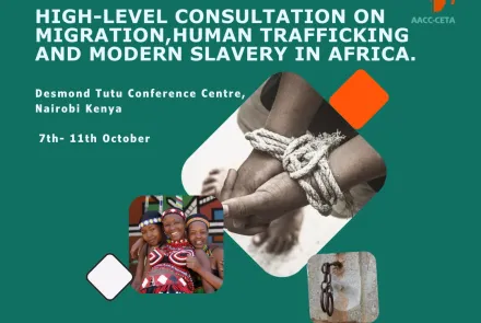 Event poster for the High-Level Consultation on Migration, Human Trafficking and Modern Slavery in Africa.